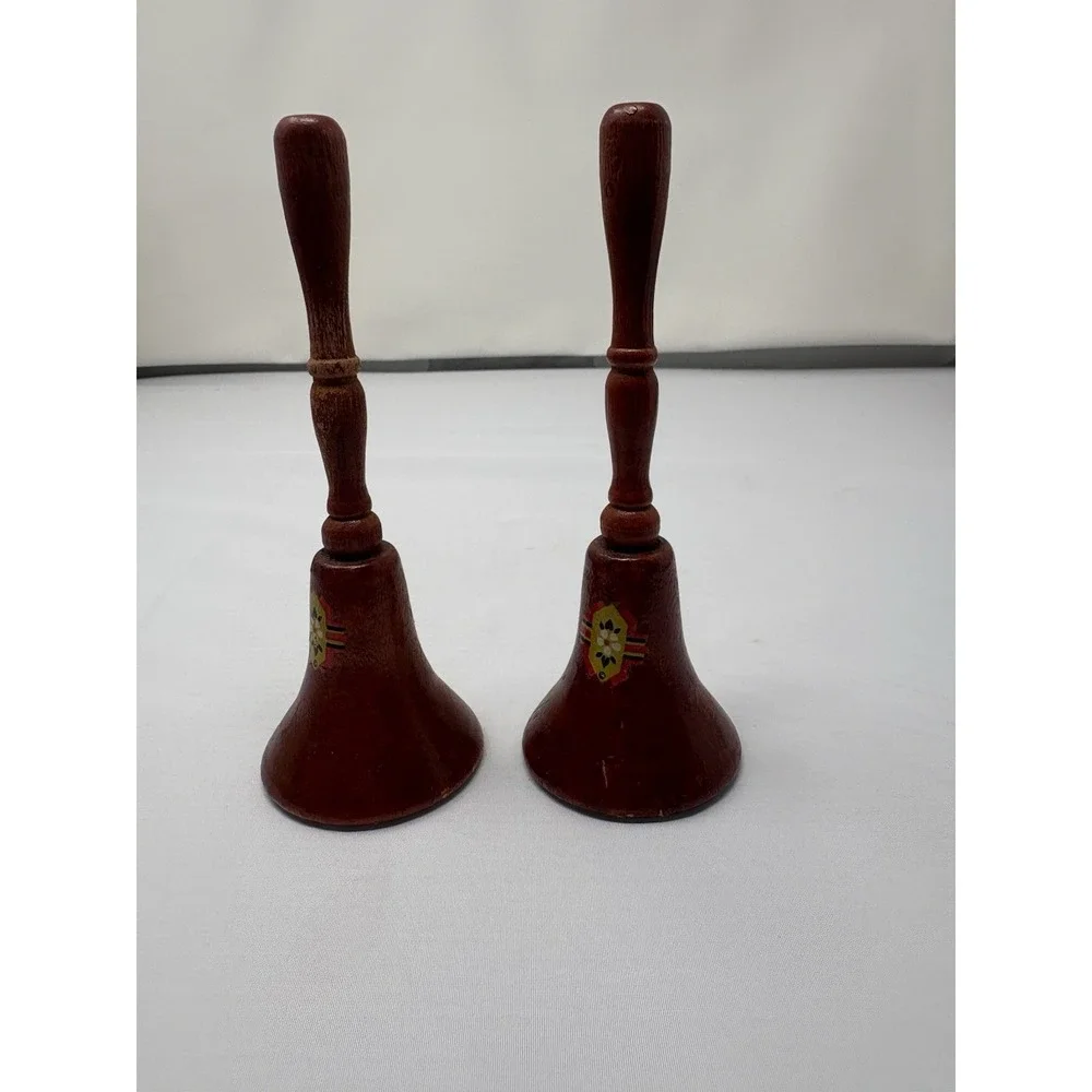 Vintage‎ Brown American Dinner Handcrafted Wood Handle Bell Salt & Pepper Shaker